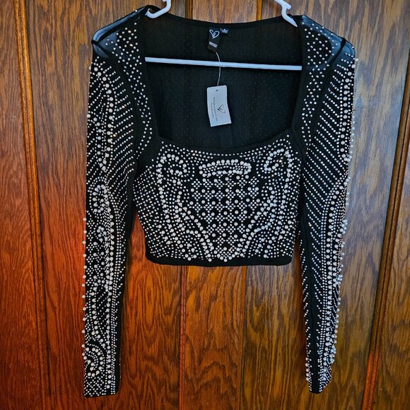 Black Pearl Rhinestone Crop Top - Picture 4 of 6